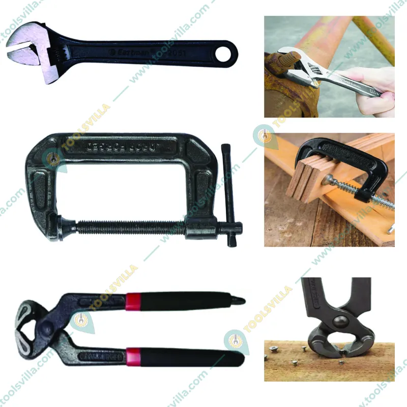 Eastman Hand Tools Combo Pack : 200 mm Adjustable Wrench (E-2051P),50 mm C-Clamps (E-2036) & 200 mm Cobbler Pincer With Nail Puller (E-3031)